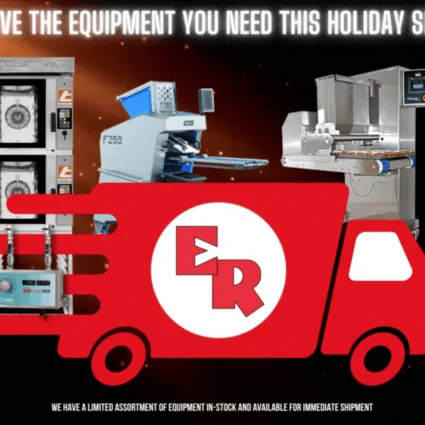Erika Baking Equipment has numerous peices of bakery equipment in-stock and available for immediate purchase. This includes depositors, ovens, cookie machines, mixer, water meters and more!
