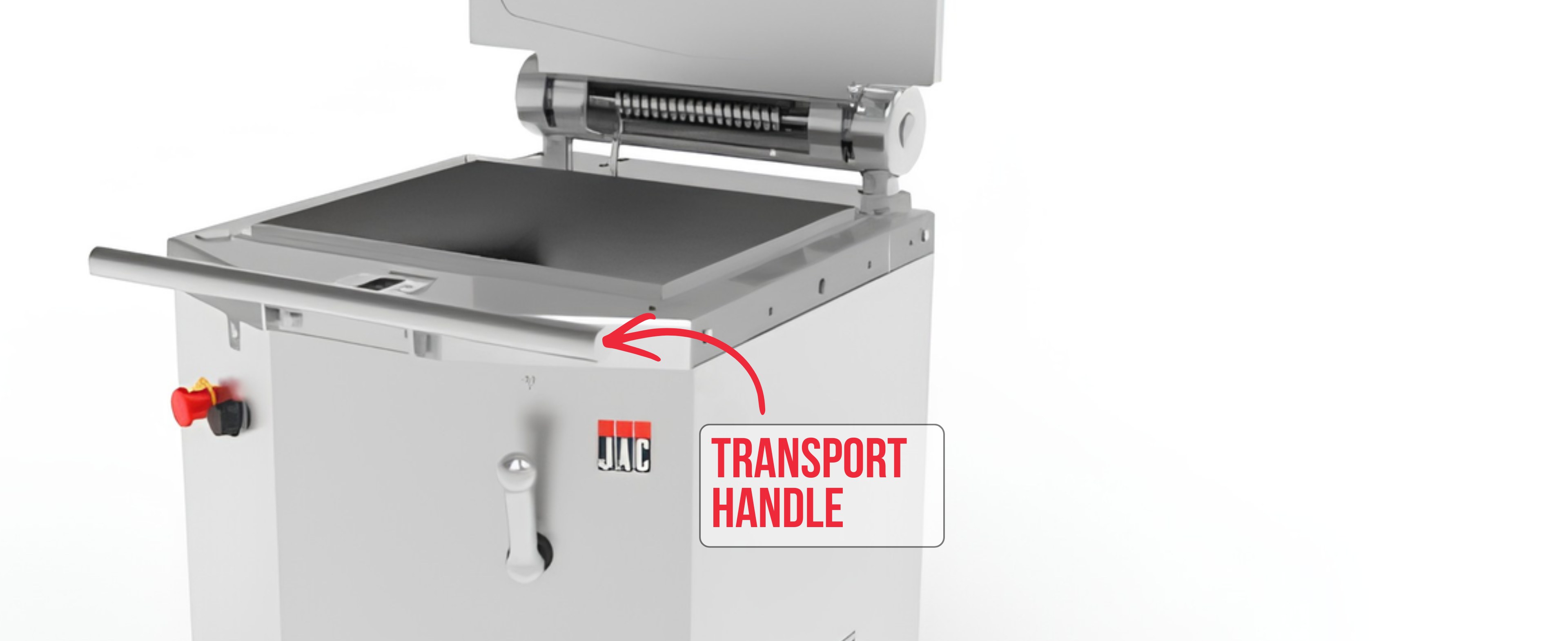 Optional transport handle fitted to the JAC Tradiform Hydraulic Dough Divider Moulder to support safer handling and repositioning in bakery production areas.