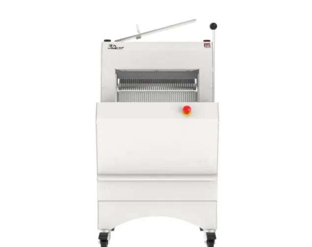 Front-view product image of the JAC Duro 450 semi-automatic bread slicer used for cooled bread loaf slicing in professional bakery workflows.