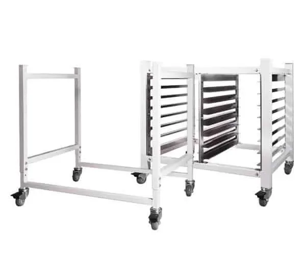 Optional mobile base for the JAC Unic French Bread Moulder, shown with wheeled support and storage configuration.