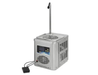 Pomati Cube tabletop chocolate melting machine with dispensing spout and foot control
