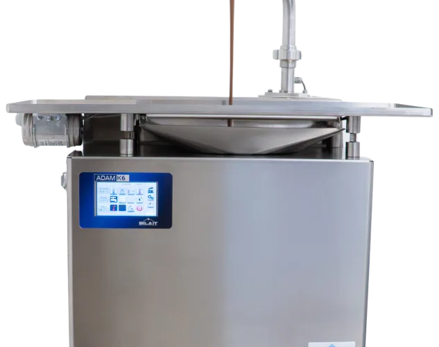 Bilait Adam K6 tabletop chocolate tempering machine with chocolate dispensing spout